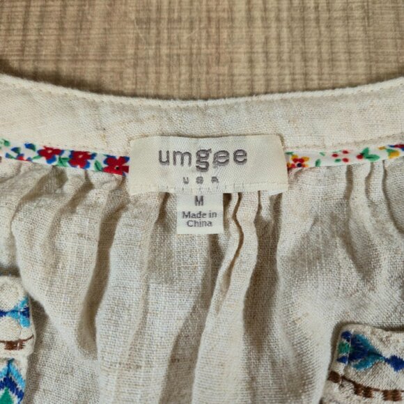 Umgee Linen Blend Embroidered Top Size Medium Oatmeal Bohemian Hippie Preppy - Picture 3 of 6